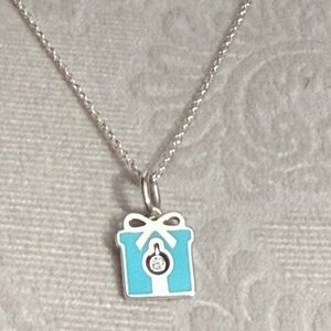 Tiffany & Co. Diamond dancing in Blue Enamel Gift-Box Pendant 18” Necklace